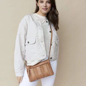 Latico Tan Leather Weave Crossbody Bag